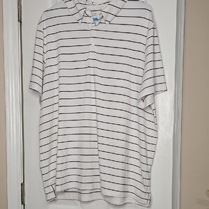 All In Motion White Polo with Black & Pink Lines Easter Spring Polyester/Spandex